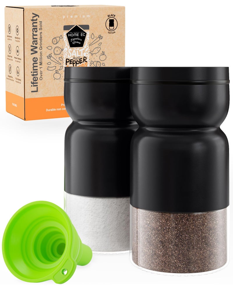 HOME EC Original Salt and Pepper Shakers Set with Adjustable Pour Holes - Black Salt Shaker and Pepper Shaker - Farmhouse Spice dispenser for salts, Ground peppercorn and spices - Image 1
